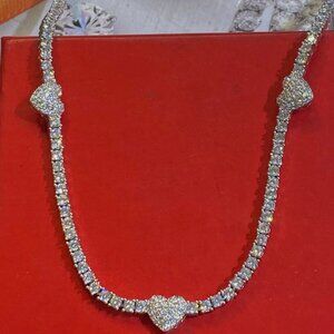 brand new Sterling Silver Heart CZ Tennis Necklace chain 16 inch
